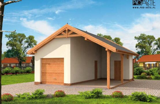 G31m garaż jednostanowiskowy z wiatą i pomieszczeniem gospodarczym
