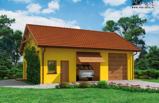 G197 szkielet drewniany projekt garażu dwustanowiskowego z pomieszczeniami gospodarczymi