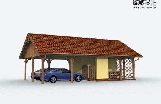 G154 wiata dwustanowiskowa z pomieszczeniem gospodarczym