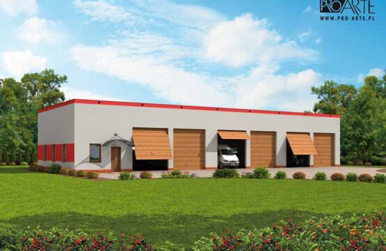 G258 garaż sześciostanowiskowy z pomieszczeniami gospodarczymi