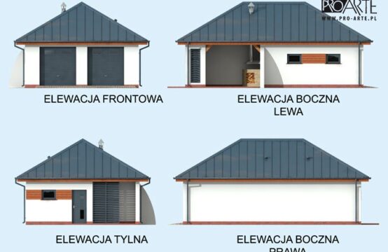 G320 garaż dwustanowiskowy z pomieszczeniem gospodarczym i altaną