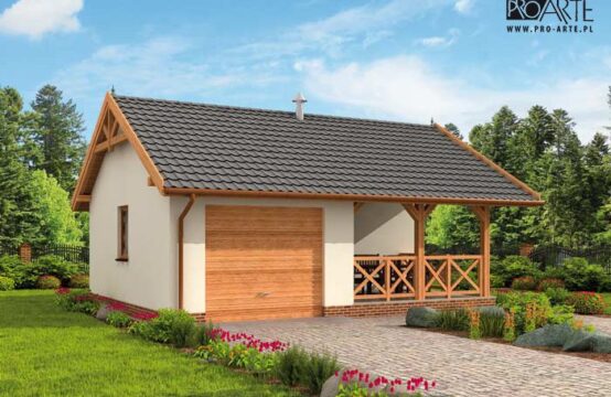 G264A garaż jednostanowiskowy z pomieszczeniem gospodarczym i werandą