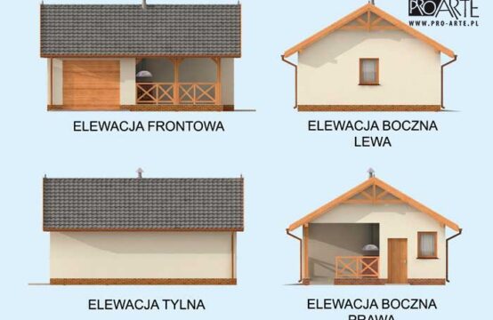G264A garaż jednostanowiskowy z pomieszczeniem gospodarczym i werandą