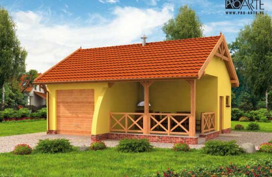 G264 garaż jednostanowiskowy z pomieszczeniem gospodarczym i werandą