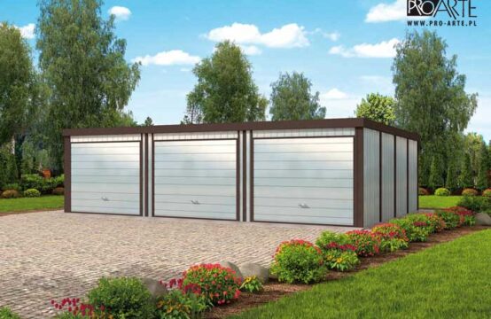 GB39 projekt garażu blaszanego trzystanowiskowego