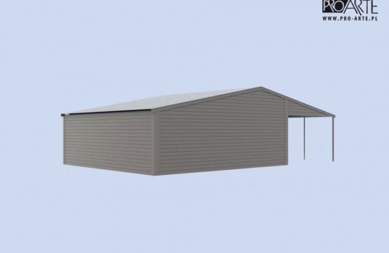 GBT1 projekt garażu blaszanego dwustanowiskowego z wiatą garażową