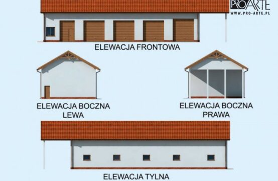 G225 garaż czterostanowiskowy z pomieszczeniami gospodarczymi