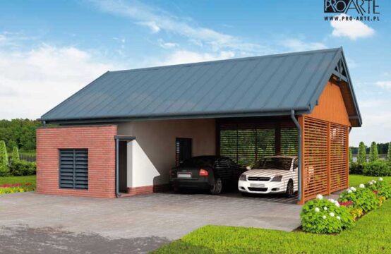 G275 szkielet drewniany wiata garażowa z pomieszczeniem gospodarczym