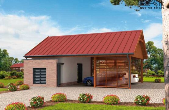 G280 wiata garażowa z pomieszczeniem gospodarczym