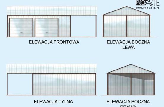 GB28 projekt garażu blaszanego z wiatą