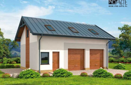 G295 garaż dwustanowiskowy z pomieszczeniem gospodarczym i poddaszem użytkowym