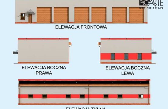 G258 garaż sześciostanowiskowy z pomieszczeniami gospodarczymi