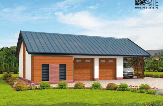 G281A garaż dwustanowiskowy z pomieszczeniem gospodarczym i wiatą