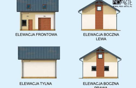 G297 garaż jednostanowiskowy z pomieszczeniem gospodarczym i poddaszem użytkowym