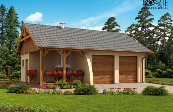 G42 garaż dwustanowiskowy z pomieszczeniem gospodarczym i altaną ogrodową z grilem