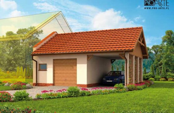 GP10 garaż dostawiany jednostanowiskowy  z pomieszczeniem gospodarczym i wiatą