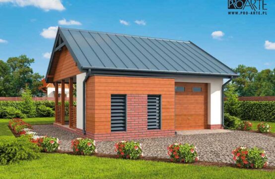 G288 garaż jednostanowiskowy z wiatą rekreacyjną