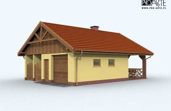 G121 garaż jednostanowiskowy z werandą i pomieszczeniem gospodarczym