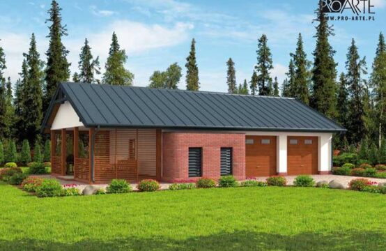 G284 garaż dwustanowiskowy z pomieszczeniem gospodarczym i werandą