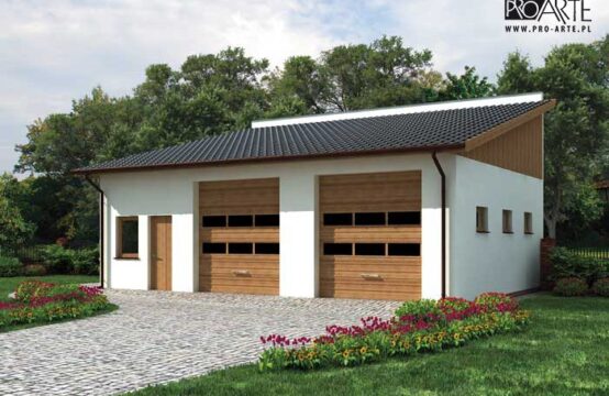 G198 szkielet drewniany garaż dwustanowiskowy z pomieszczeniem gospodarczym