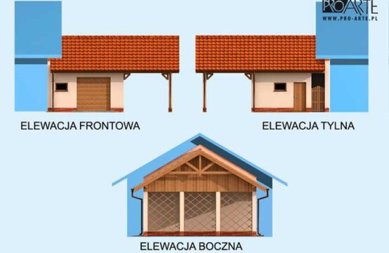 GP10 garaż dostawiany jednostanowiskowy  z pomieszczeniem gospodarczym i wiatą