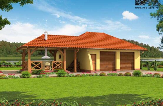 G54 garaż dwustanowiskowy z pomieszczeniem gospodarczym i składem na drewno kominkowe