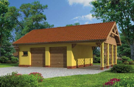 G178 garaż dwustanowiskowy z wiatą garażową