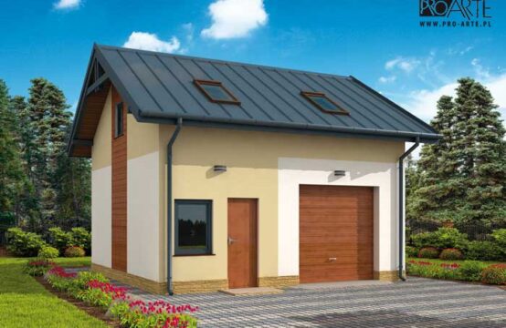 G297 garaż jednostanowiskowy z pomieszczeniem gospodarczym i poddaszem użytkowym