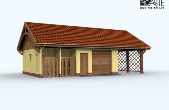 G118 garaż dwustanowiskowy z wiatą i pomieszczeniem gospodarczym