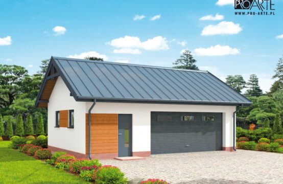 G292 szkielet drewniany projekt garażu dwustanowiskowego z pomieszczeniem gospodarczym