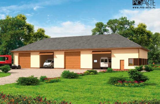 G223 garaż czterostanowiskowy z pomieszczeniami gospodarczymi