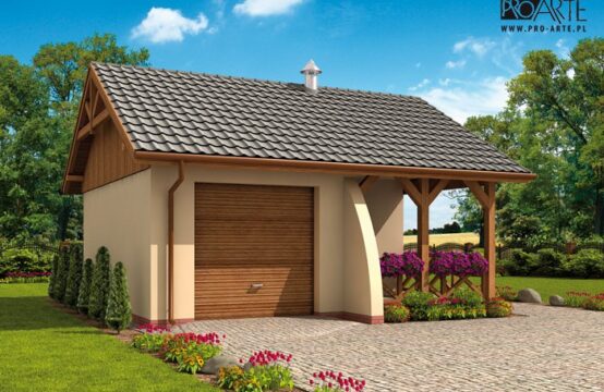 G41 garaż jednostanowiskowy z pomieszczeniem gospodarczym i altaną ogrodową z grilem.