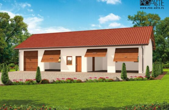 G49 garaż czterostanowiskowy, szkielet drewniany