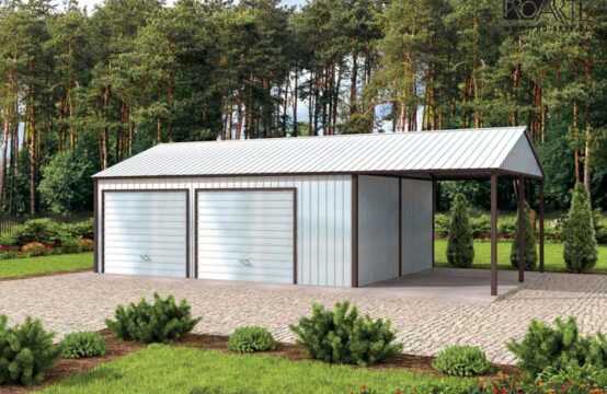 GB28 projekt garażu blaszanego z wiatą