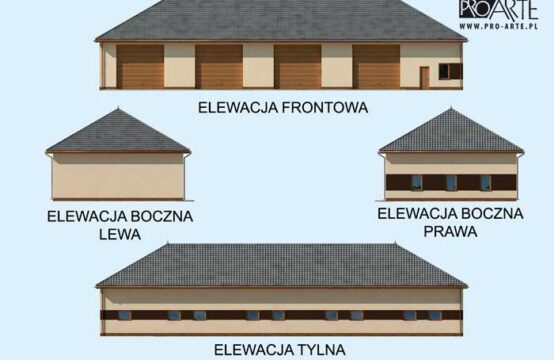 G223 garaż czterostanowiskowy z pomieszczeniami gospodarczymi