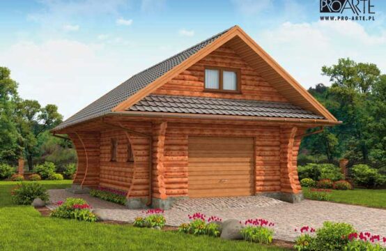 G4 z bali drewnianych, garaż jednostanowiskowy z poddaszem