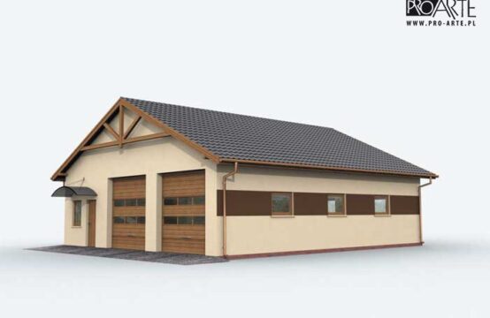 G163A szkielet drewniany garaż czterostanowiskowy z pomieszczeniami gospodarczymi