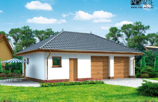 G195 szkielet drewniany garaż dwustanowiskowy z pomieszczeniem gospodarczym