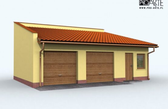 G85 szkielet drewniany projekt garażu dwustanowiskowego z pomieszczeniami gospodarczymi