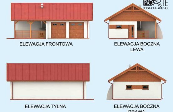 G314 garaż dwustanowiskowy z pomieszczeniem gospodarczym i werandą