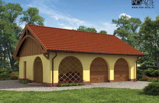 G145 garaż dwustanowiskowy z pomieszczeniem gospodarczym i werandą