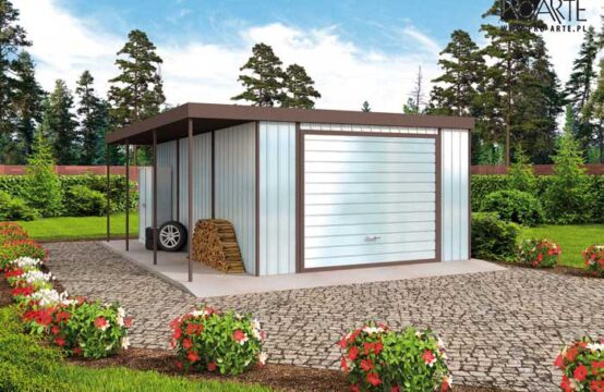 GB10 projekt garażu blaszanego jednostanowiskowego z wiatą