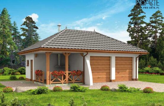 G255 garaż dwustanowiskowy z pomieszczeniem gospodarczym i altaną